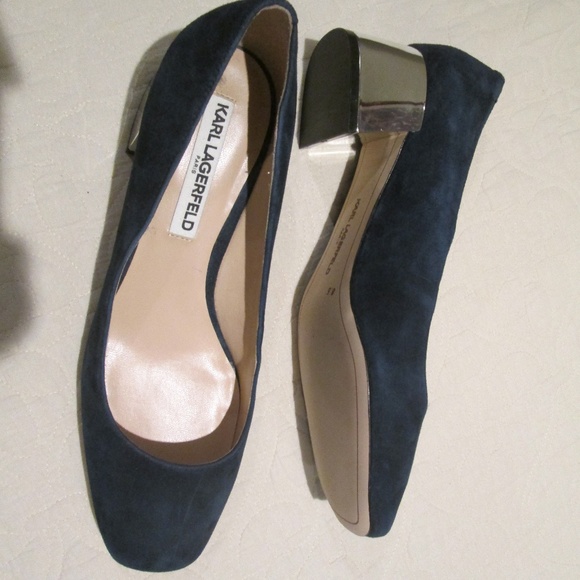 navy blue suede court shoes